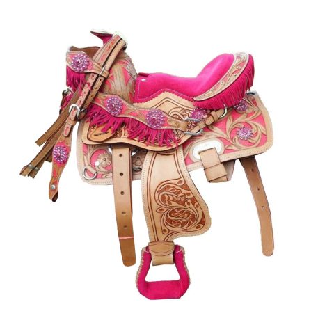 8" Kids Western Miniature Horse Trail Mini Leather Saddle Floral Tooled Tack Set