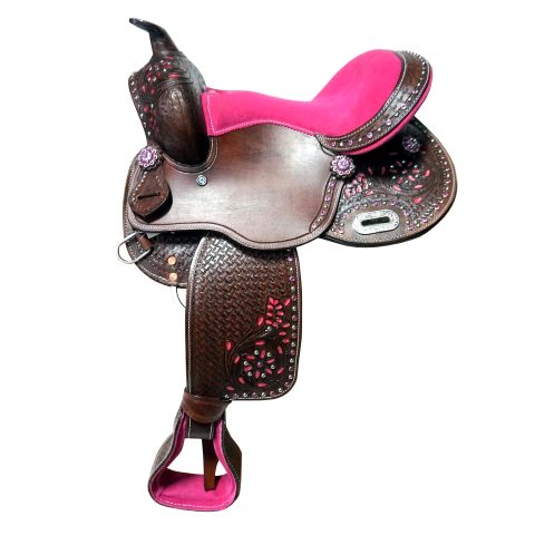 8" Kids Western Miniature Horse Trail Mini Leather Saddle Floral Tooled Tack Set