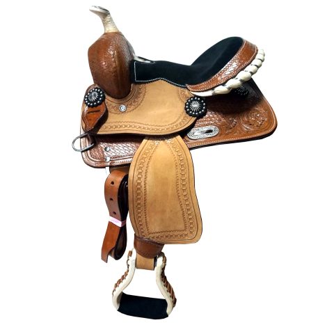 8" Kids Western Miniature Horse Trail Mini Leather Saddle Floral Tooled Tack Set