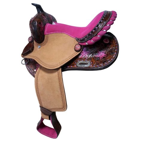 8" Kids Western Miniature Horse Trail Mini Leather Saddle Floral Tooled Tack Set
