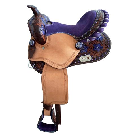 8" Kids Western Miniature Horse Trail Mini Leather Saddle Floral Tooled Tack Set