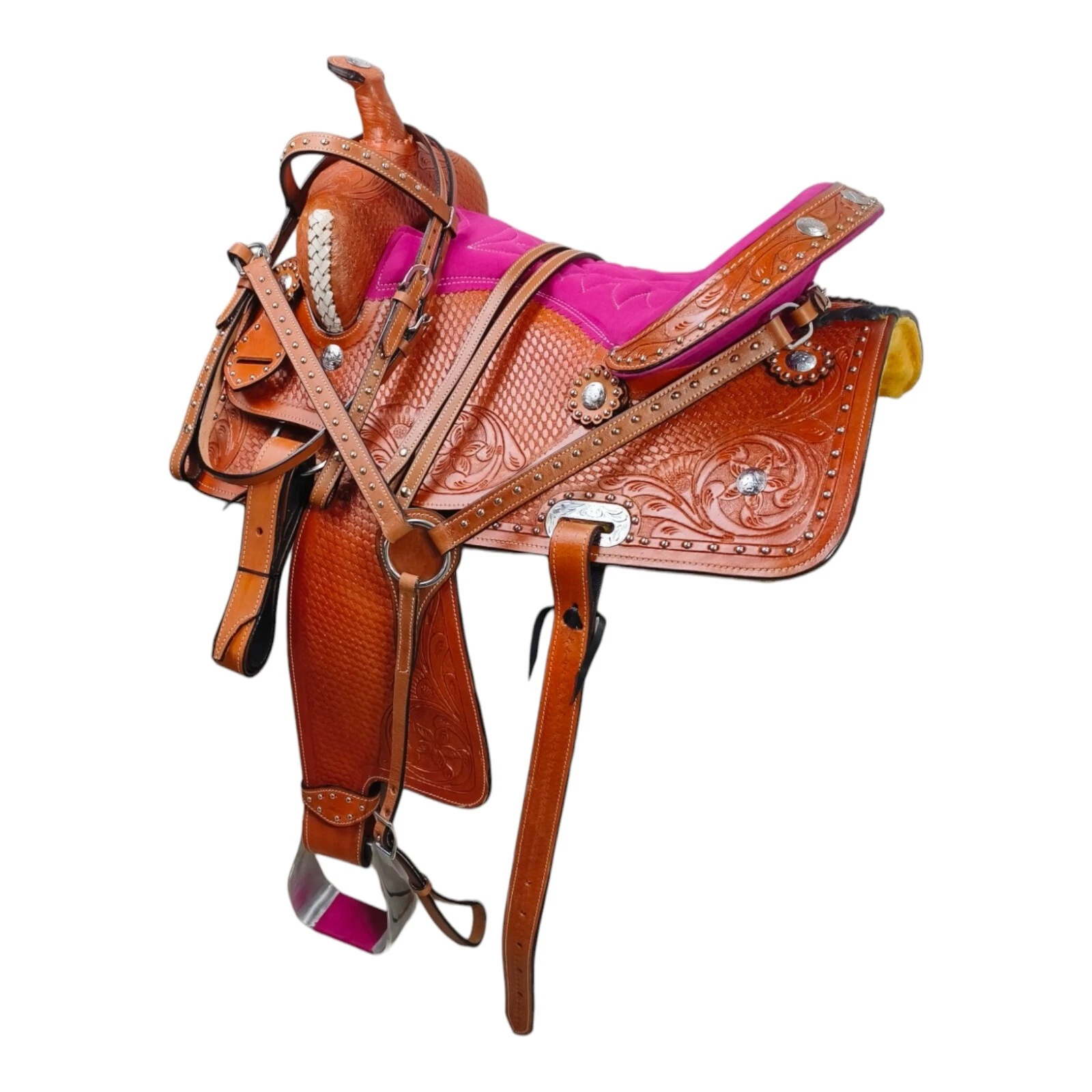 Western Barrel Racing Horse Saddle Pleasure Trail Floral Tooled Leather Rodeo Cowboy Tack Set - Image 2