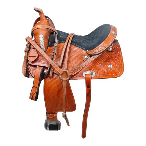 Western Barrel Racing Horse Saddle Pleasure Trail Floral Tooled Leather Rodeo Cowboy Tack Set