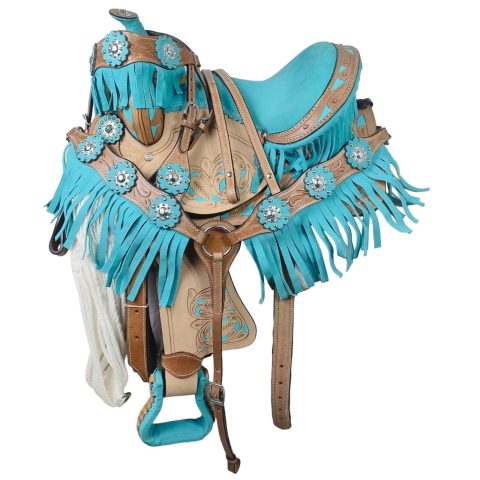 Western Barrel Racing Horse Saddle Pleasure Trail Floral Tooled Leather Rodeo Cowboy Tack Set
