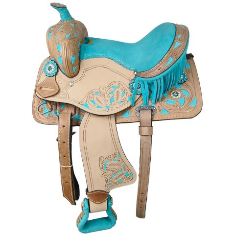 Western Barrel Racing Horse Saddle Pleasure Trail Floral Tooled Leather Rodeo Cowboy Tack Set