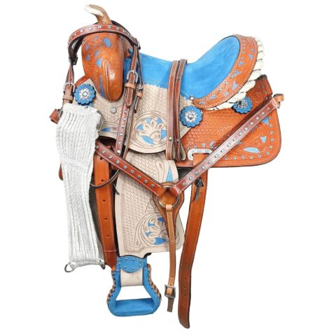 Western Barrel Racing Horse Saddle Pleasure Trail Floral Tooled Leather Rodeo Cowboy Tack Set