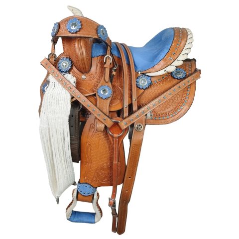 Western Barrel Racing Horse Saddle Pleasure Trail Floral Tooled Leather Rodeo Cowboy Tack Set