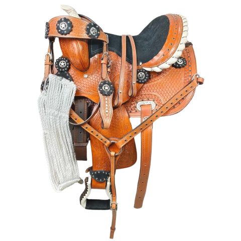 Western Barrel Racing Horse Saddle Pleasure Trail Floral Tooled Leather Rodeo Cowboy Tack Set