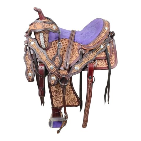 Western Barrel Racing Horse Saddle Pleasure Trail Floral Tooled Leather Rodeo Cowboy Tack Set