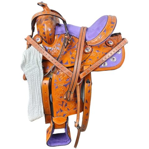 Western Barrel Racing Horse Saddle Pleasure Trail Floral Tooled Leather Rodeo Cowboy Tack Set