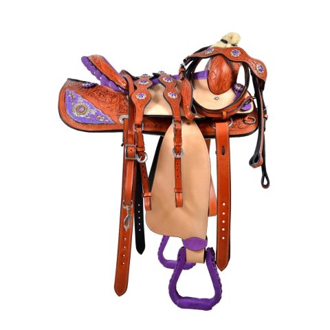 Western Barrel Racing Horse Saddle Pleasure Trail Floral Tooled Leather Rodeo Cowboy Tack Set