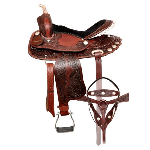 Western Barrel Racing Horse Saddle Pleasure Trail Floral Tooled Leather Rodeo Cowboy Tack Set