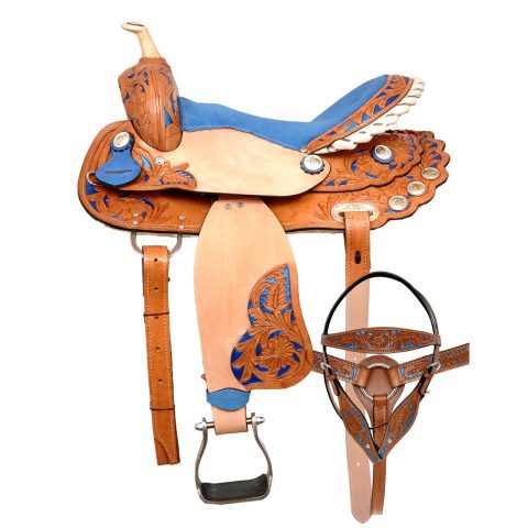 Western Barrel Racing Horse Saddle Pleasure Trail Floral Tooled Leather Rodeo Cowboy Tack Set