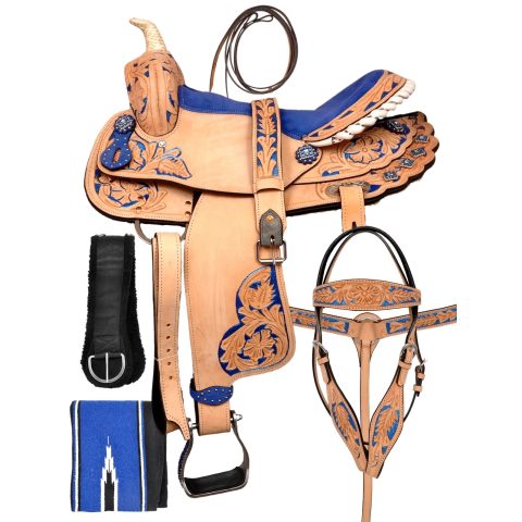 Western Barrel Racing Horse Saddle Pleasure Trail Floral Tooled Leather Rodeo Cowboy Tack Set
