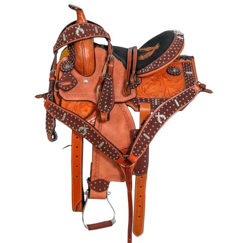 Western Barrel Racing Horse Saddle Pleasure Trail Floral Tooled Leather Rodeo Cowboy Tack Set