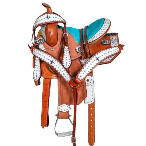 Western Barrel Racing Horse Saddle Pleasure Trail Floral Tooled Leather Rodeo Cowboy Tack Set