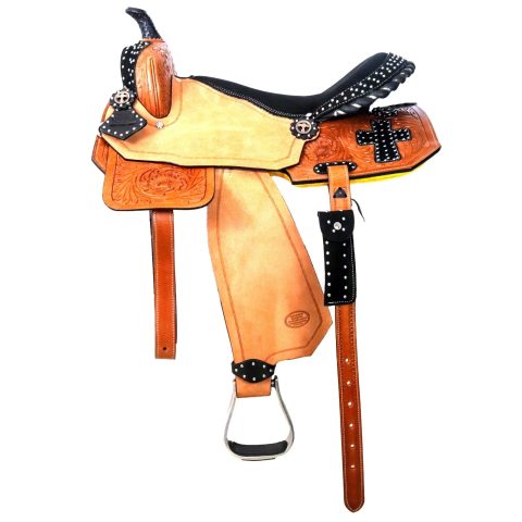 Western Barrel Racing Horse Saddle Pleasure Trail Floral Tooled Leather Rodeo Cowboy Tack Set