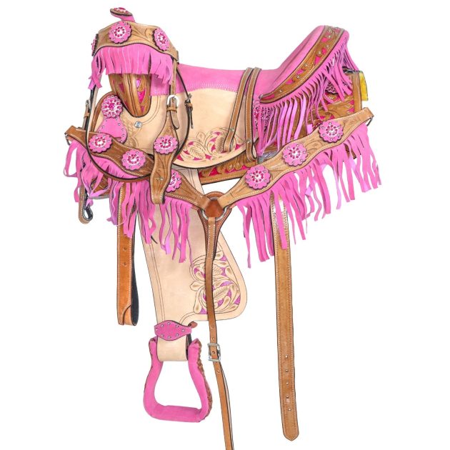 Western Barrel Racing Horse Saddle Pleasure Trail Floral Tooled Leather Rodeo Cowboy Tack Set