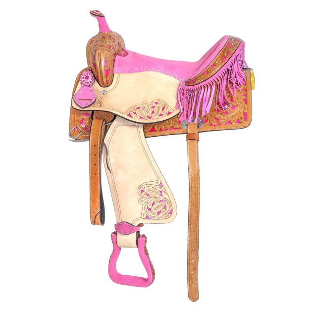 Western Barrel Racing Horse Saddle Pleasure Trail Floral Tooled Leather Rodeo Cowboy Tack Set - Image 2