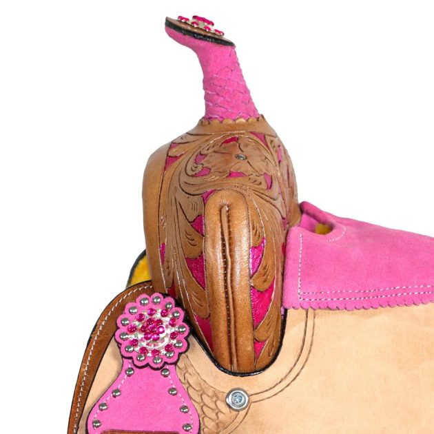 Western Barrel Racing Horse Saddle Pleasure Trail Floral Tooled Leather Rodeo Cowboy Tack Set - Image 3