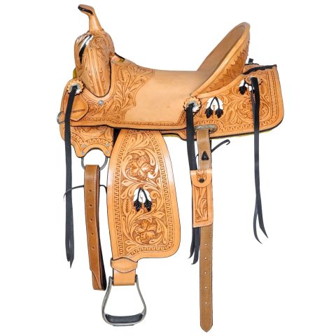 Western Barrel Racing Horse Saddle Pleasure Trail Floral Tooled Leather Rodeo Cowboy Tack Set