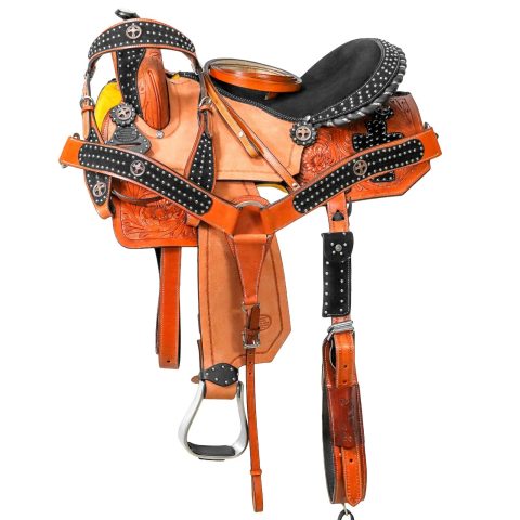 Western Barrel Racing Horse Saddle Pleasure Trail Floral Tooled Leather Rodeo Cowboy Tack Set