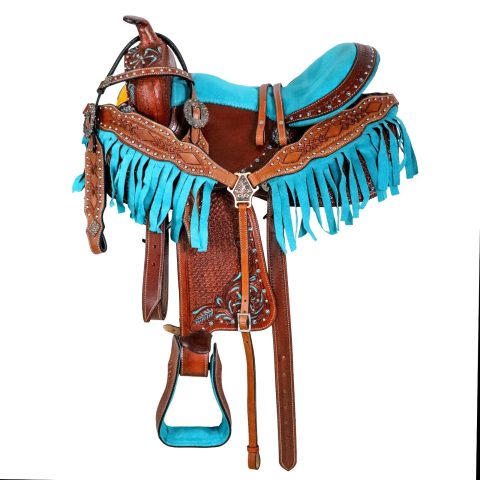 Western Barrel Racing Horse Saddle Pleasure Trail Floral Tooled Leather Rodeo Cowboy Tack Set
