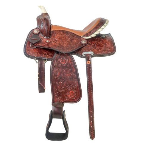 Western Barrel Racing Horse Saddle Pleasure Trail Floral Tooled Leather Rodeo Cowboy Tack Set