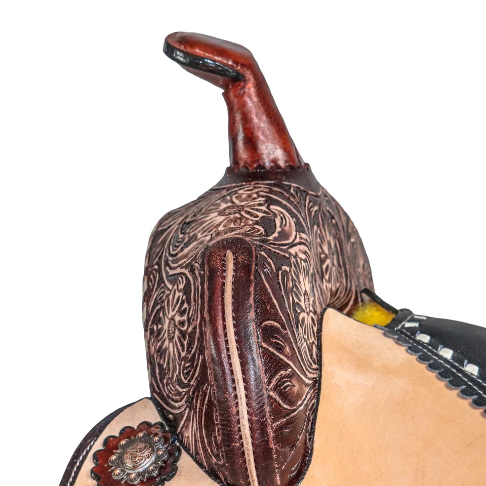 Western Barrel Racing Horse Saddle Pleasure Trail Floral Tooled Leather Rodeo Cowboy Tack Set - Image 2