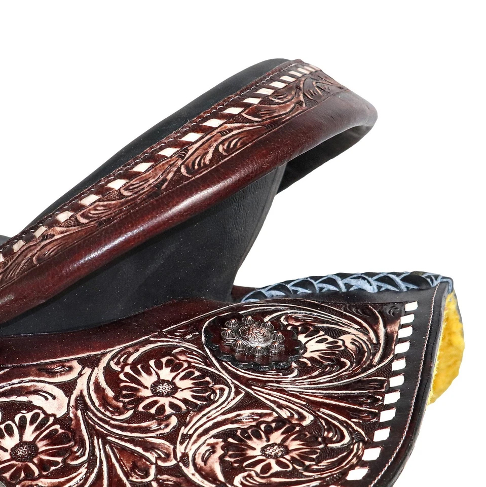 Western Barrel Racing Horse Saddle Pleasure Trail Floral Tooled Leather Rodeo Cowboy Tack Set - Image 3