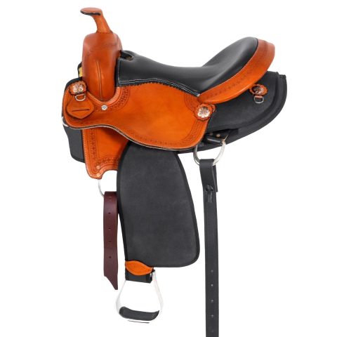 Western Barrel Racing Horse Saddle Pleasure Trail Floral Tooled Leather Rodeo Cowboy Tack Set