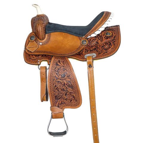 Western Barrel Racing Horse Saddle Pleasure Trail Floral Tooled Leather Rodeo Cowboy Tack Set