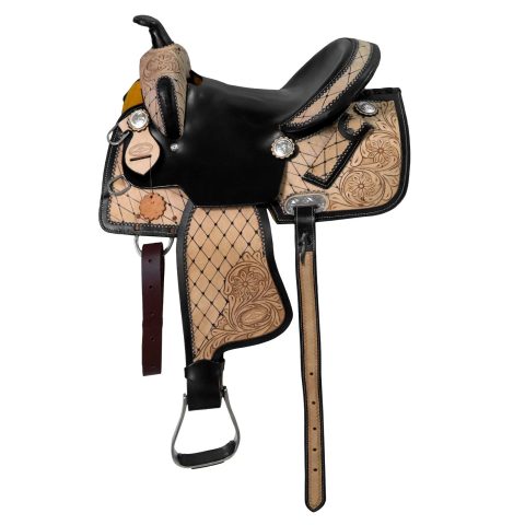 Western Barrel Racing Horse Saddle Pleasure Trail Floral Tooled Leather Rodeo Cowboy Tack Set