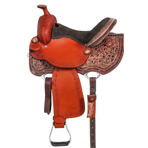 Western Barrel Racing Horse Saddle Pleasure Trail Floral Tooled Leather Rodeo Cowboy Tack Set