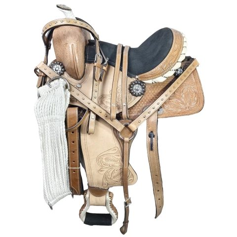Western Barrel Racing Horse Saddle Pleasure Trail Floral Tooled Leather Rodeo Cowboy Tack Set