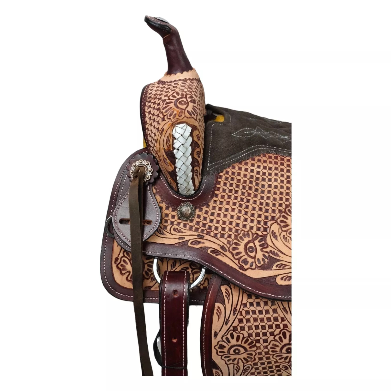 Western Barrel Racing Horse Saddle Pleasure Trail Floral Tooled Leather Rodeo Cowboy Tack Set - Image 3