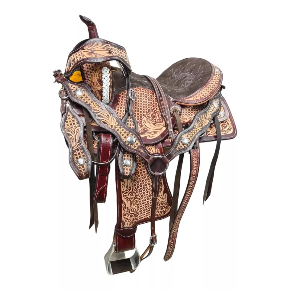 Western Barrel Racing Horse Saddle Pleasure Trail Floral Tooled Leather Rodeo Cowboy Tack Set