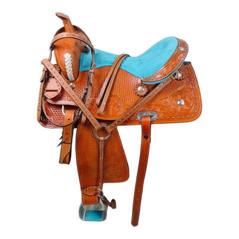 Western Barrel Racing Horse Saddle Pleasure Trail Floral Tooled Leather Rodeo Cowboy Tack Set