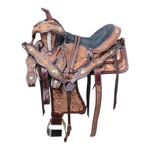 Western Barrel Racing Horse Saddle Pleasure Trail Floral Tooled Leather Rodeo Cowboy Tack Set