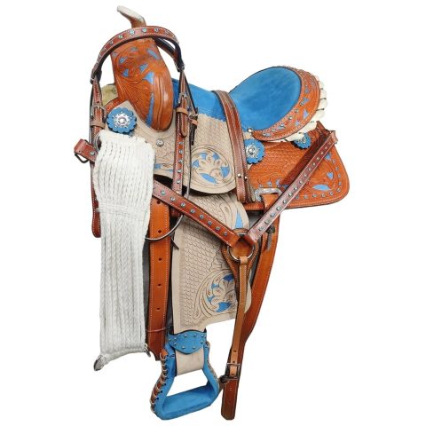 Western Barrel Racing Horse Saddle Pleasure Trail Floral Tooled Leather Rodeo Cowboy Tack Set