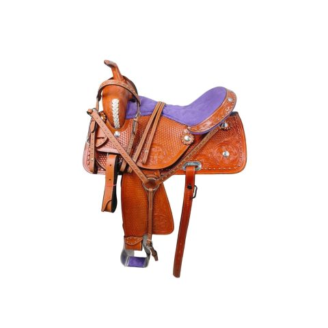 Western Barrel Racing Horse Saddle Pleasure Trail Floral Tooled Leather Rodeo Cowboy Tack Set