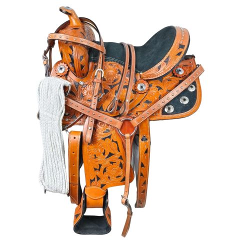 Western Barrel Racing Horse Saddle Pleasure Trail Floral Tooled Leather Rodeo Cowboy Tack Set