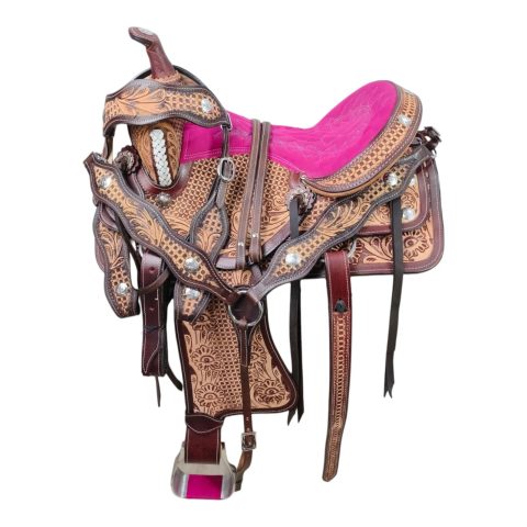 Western Barrel Racing Horse Saddle Pleasure Trail Floral Tooled Leather Rodeo Cowboy Tack Set