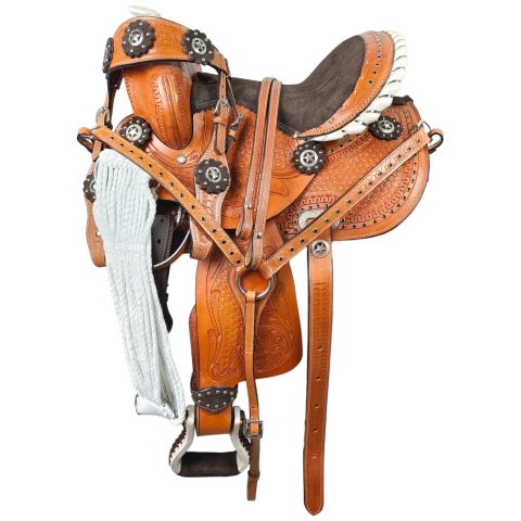 Western Barrel Racing Horse Saddle Pleasure Trail Floral Tooled Leather Rodeo Cowboy Tack Set