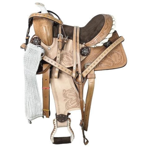 Western Barrel Racing Horse Saddle Pleasure Trail Floral Tooled Leather Rodeo Cowboy Tack Set