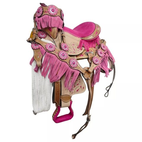 Western Barrel Racing Horse Saddle Pleasure Trail Floral Tooled Leather Rodeo Cowboy Tack Set