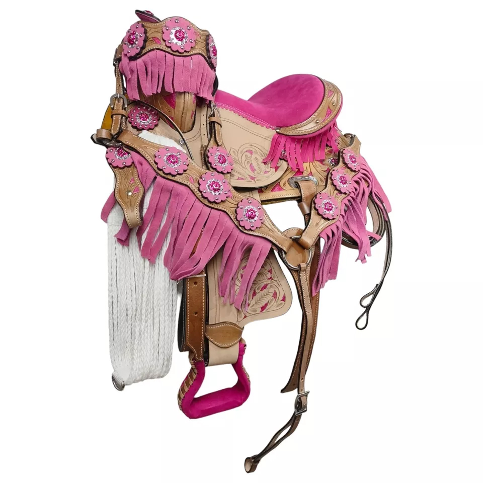 Western Barrel Racing Horse Saddle Pleasure Trail Floral Tooled Leather Rodeo Cowboy Tack Set