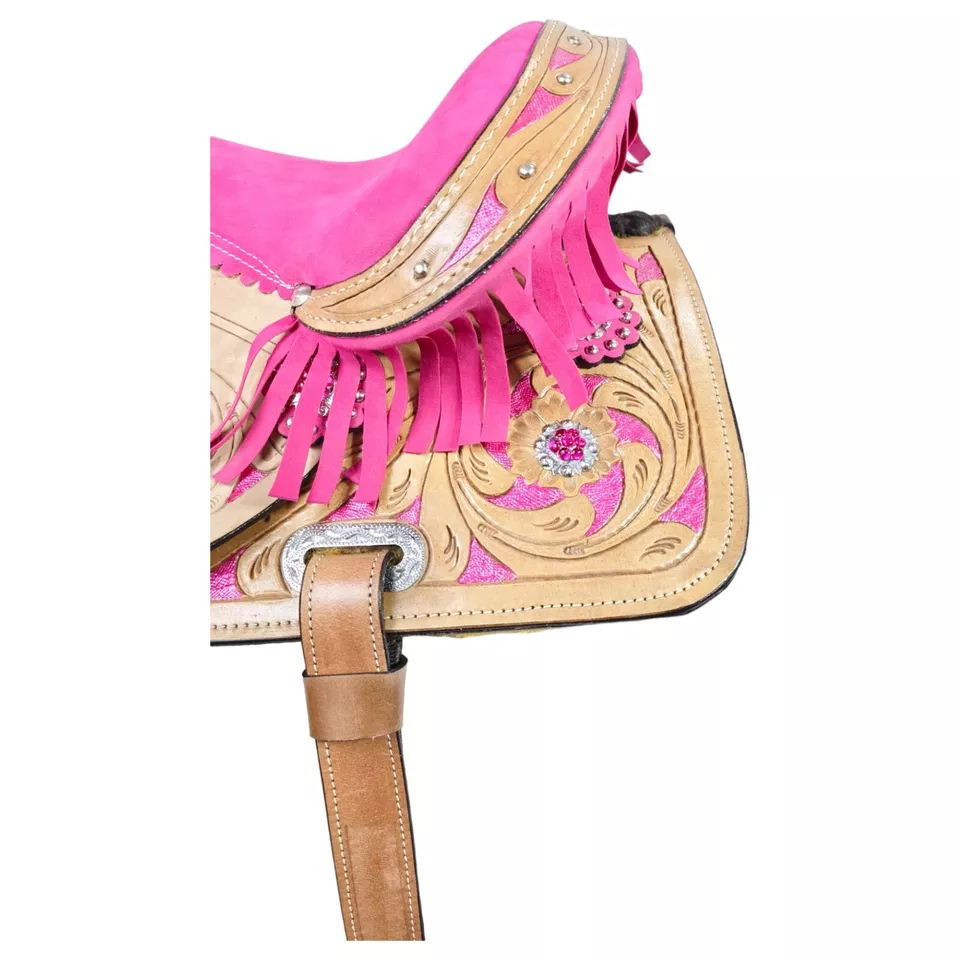 Western Barrel Racing Horse Saddle Pleasure Trail Floral Tooled Leather Rodeo Cowboy Tack Set - Image 4