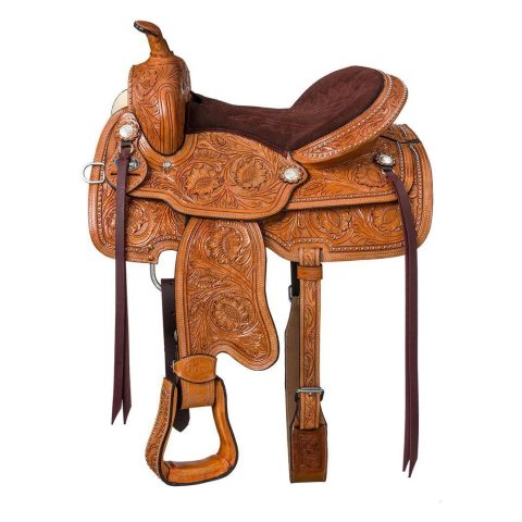 8" Kids Western Miniature Horse Trail Mini Leather Saddle Floral Tooled Tack Set (Copy)