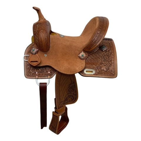 8" Kids Western Miniature Horse Trail Mini Leather Saddle Floral Tooled Tack Set (Copy)